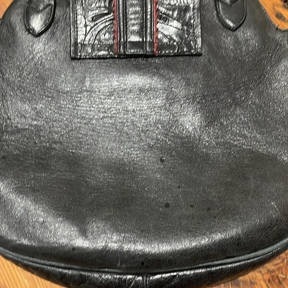 Berge Womens Round Double Handle Shoulder Bag Black Medium Genuine Leather - Picture 4 of 7